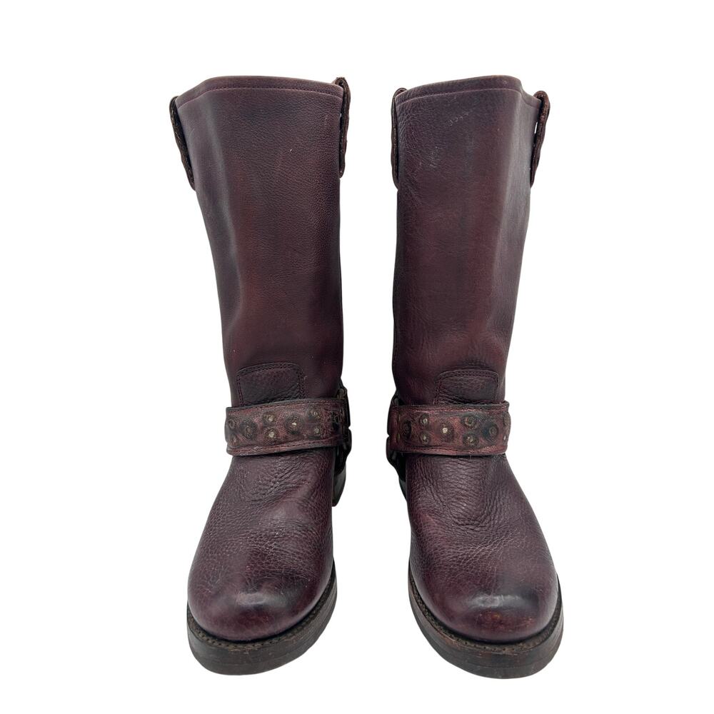 Vintage Frye Oxblood Harness Studded Moto Boots - Picture 5 of 9